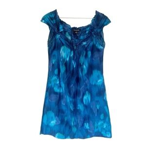 Lucky Brand Y2K 2007 Blue Watercolor Silk Cotton Blend Sheath Dress Size Small